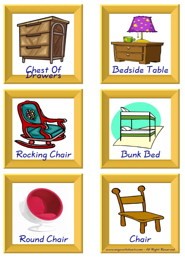 ESL Flashcard together with words containing Furniture picture for kids and teachers. Worksheet Preview