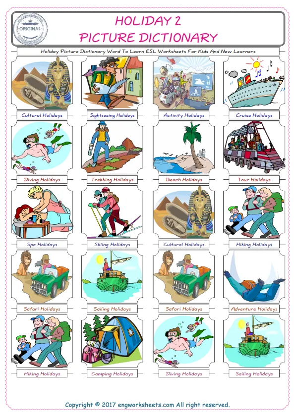 Holiday English Worksheet for Kids ESL Printable Picture Dictionary Worksheet Preview