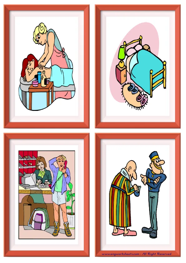 Quarter page ESL Flashcard without words containing Hotel picture for kids and teachers.