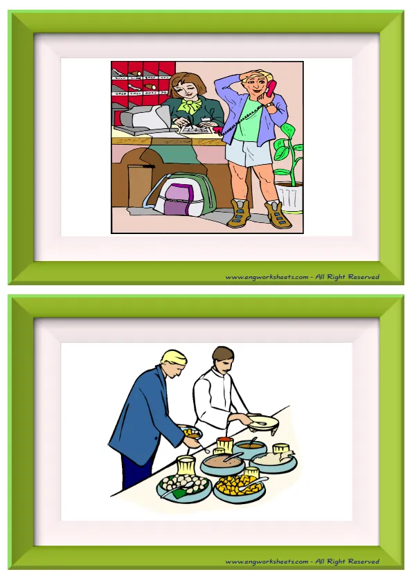 Half page ESL Flashcard without words containing Hotel picture for kids and teachers.