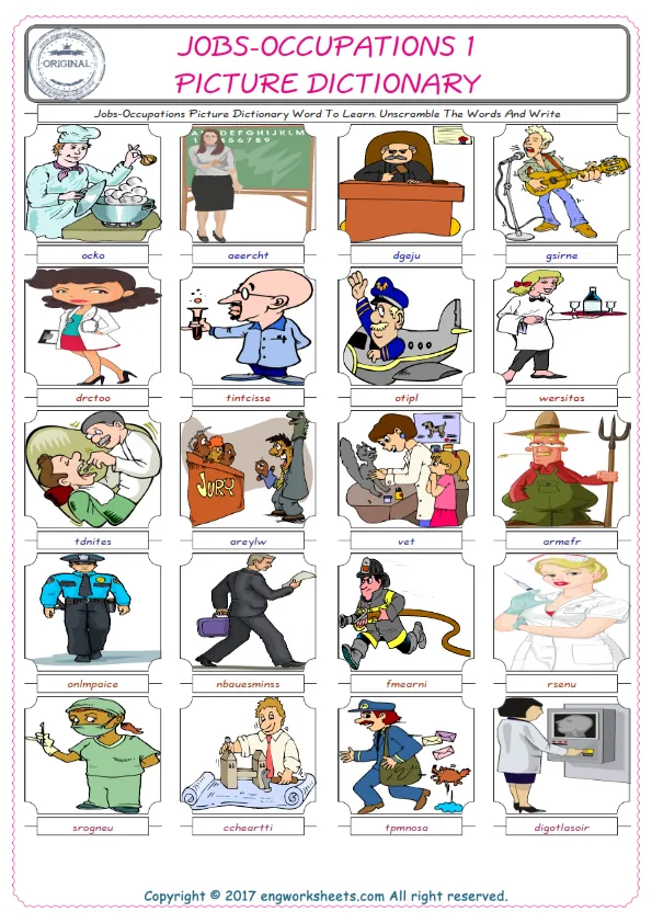 Jobs-Occupations ESL Worksheets For kids, the exercise worksheet of finding the words given complexly and supplying the correct one. Worksheet Preview