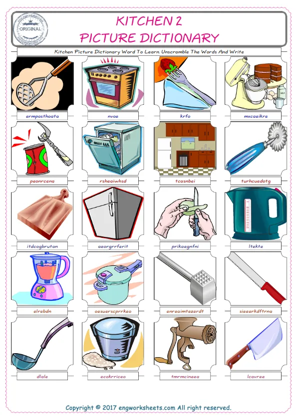 Kitchen ESL Worksheets For kids, the exercise worksheet of finding the words given complexly and supplying the correct one. Worksheet Preview