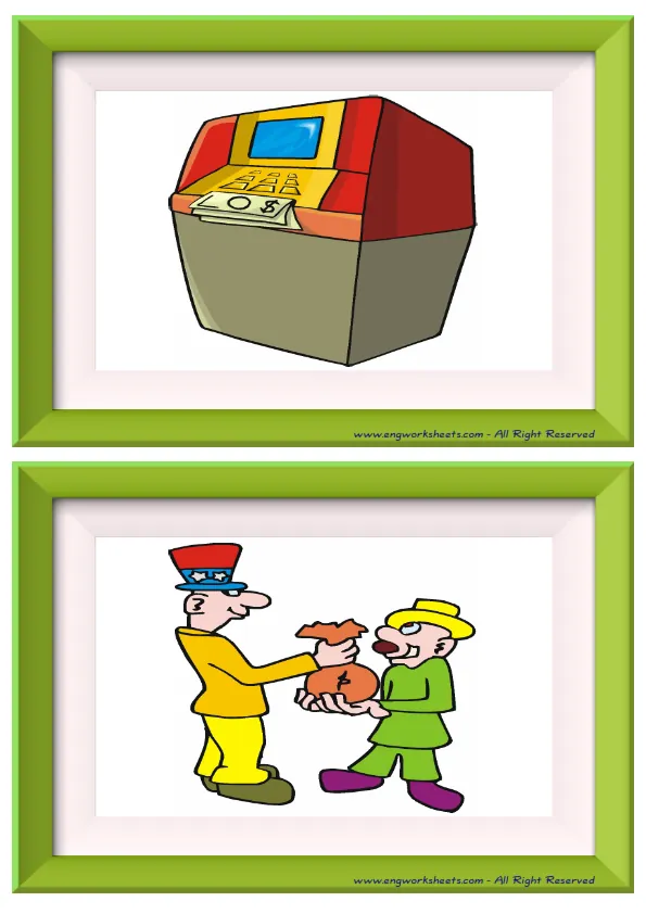 Half page ESL Flashcard without words containing Money picture for kids and teachers.