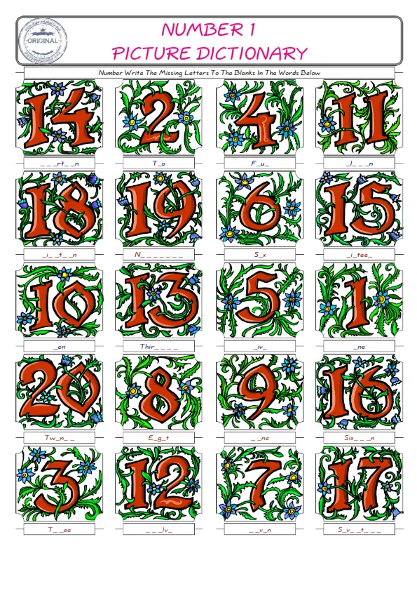 Number Words English worksheets For kids, the ESL Worksheet for finding and typing the missing letters of Number Words Worksheet Preview