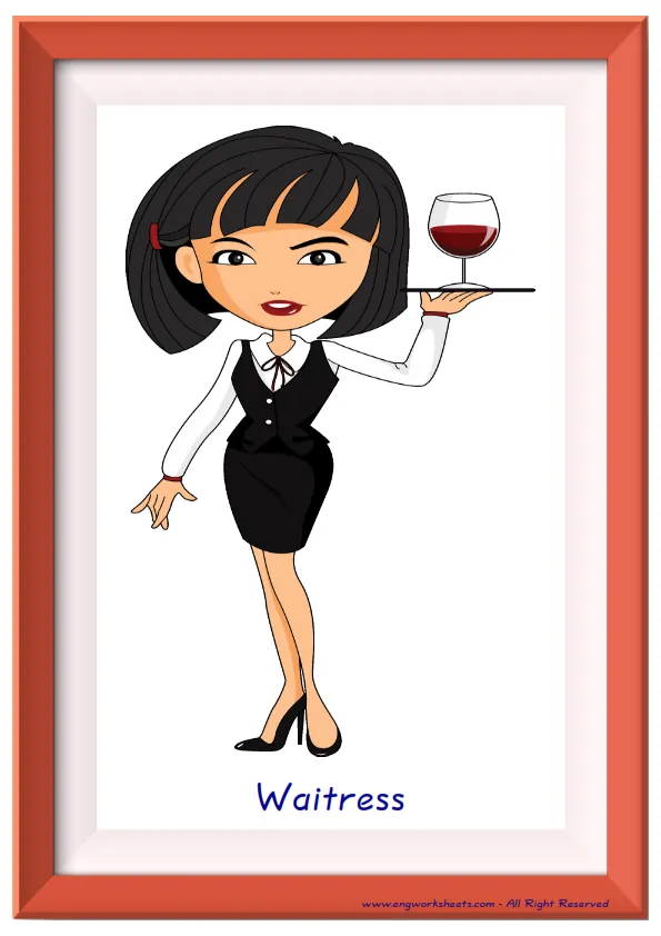 Full page ESL Flashcard together with words containing Restaurant picture for kids and teachers.