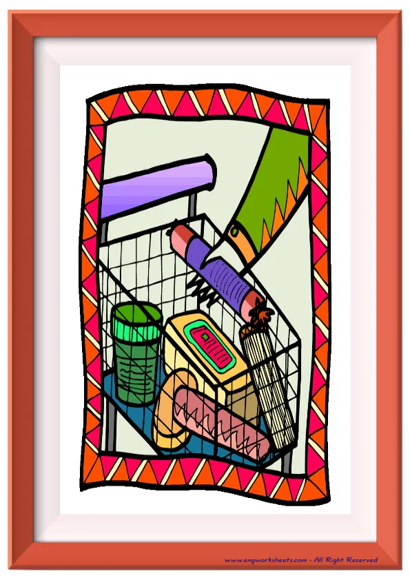 Full page ESL Flashcard without words containing Shopping picture for kids and teachers. Worksheet Preview