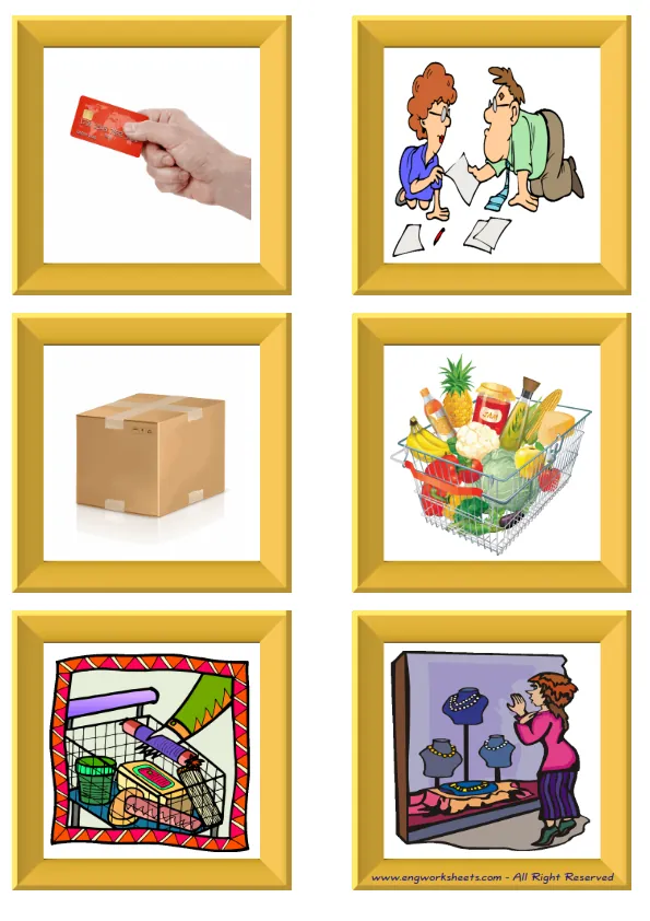 ESL Flashcard without words containing Shopping picture for kids and teachers.