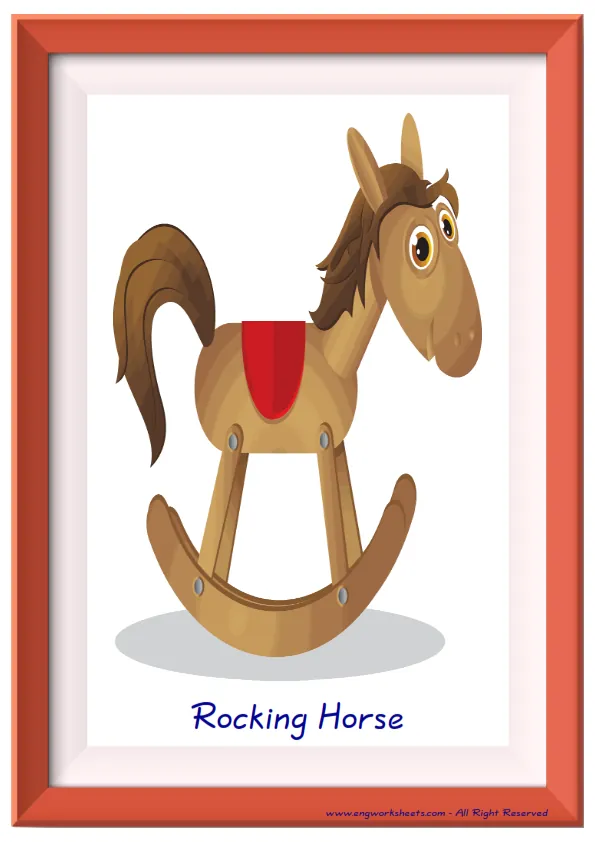 Full page ESL Flashcard together with words containing Toys picture for kids and teachers.