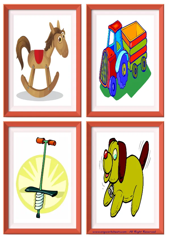Quarter page ESL Flashcard without words containing Toys picture for kids and teachers.