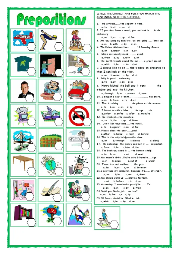 Prepositions Multiple Choice Worksheet Preview