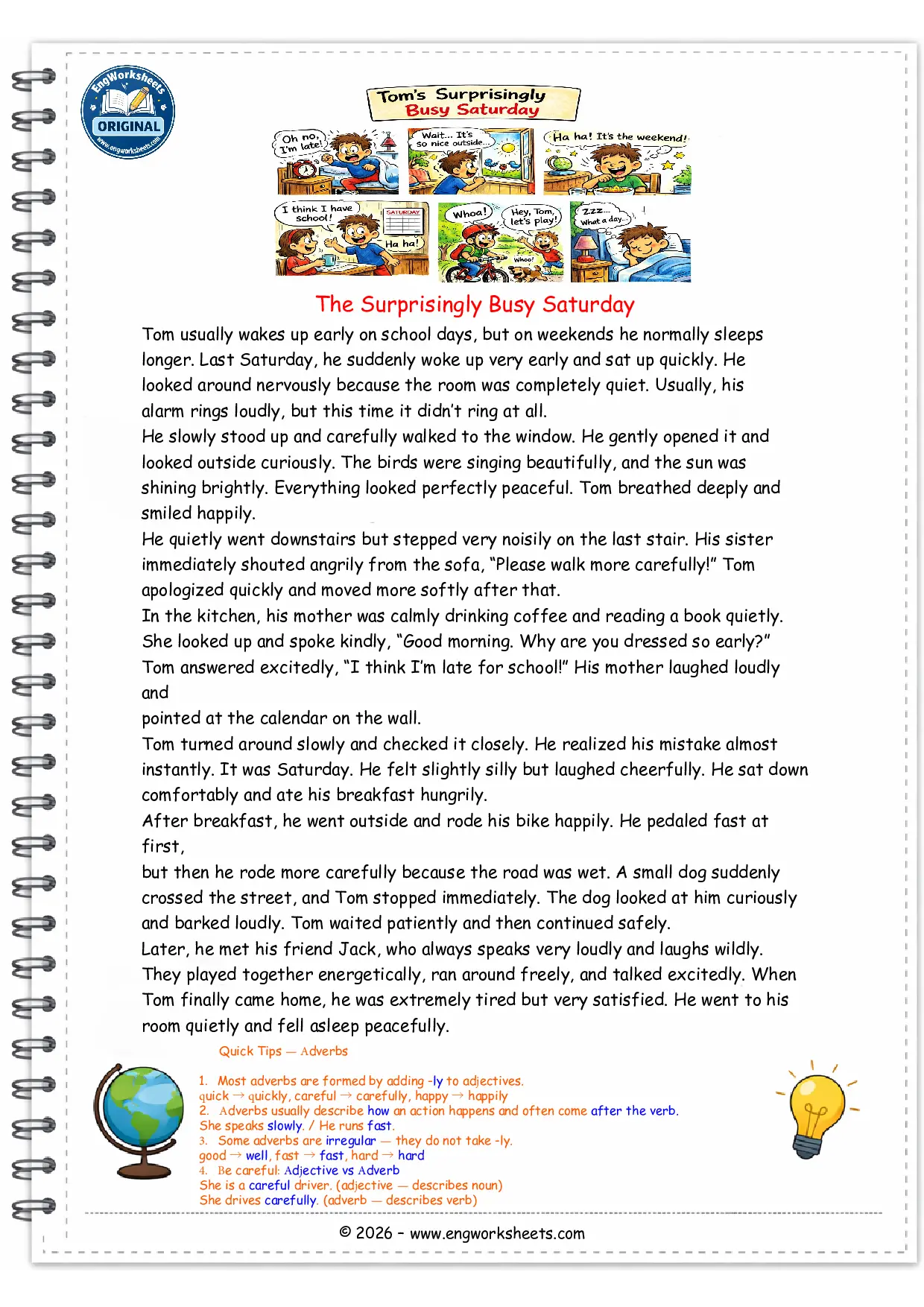 Adverbs Grammar Worksheet with Story, Fill in the Blanks and Multiple Choice Test