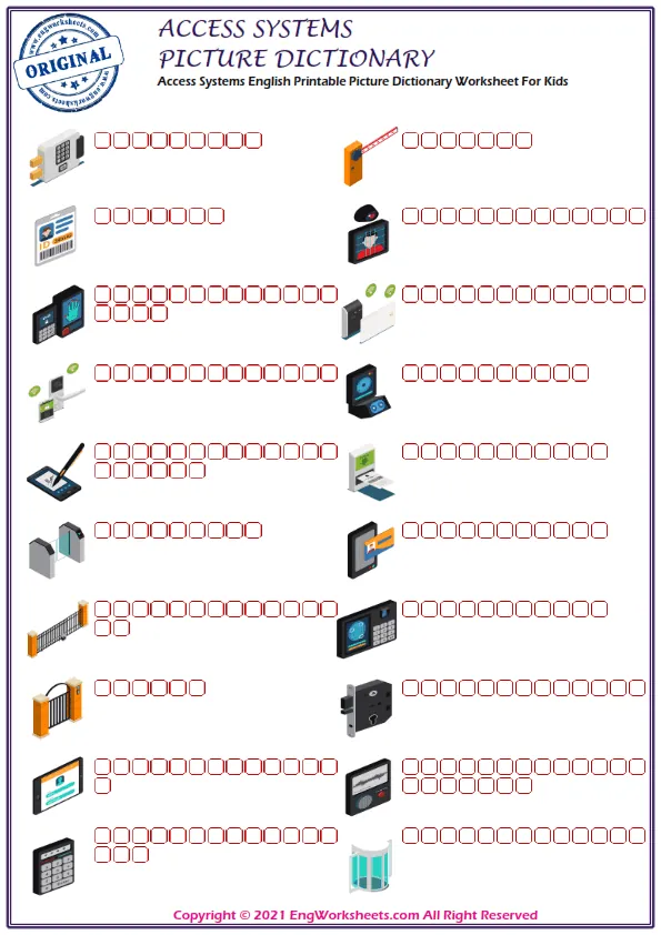 Access Systems English Printable Picture Dictionary Worksheet For Kids