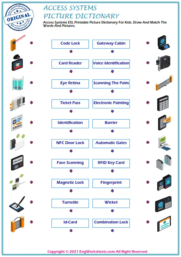 Access Systems ESL Printable Picture Dictionary For Kids. Draw And Match The Words And Pictures.
