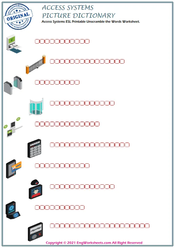 Access Systems ESL Printable Unscramble the Words Worksheet.