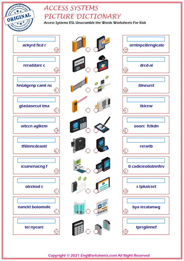 Access Systems ESL Unscramble the Words Worksheets For Kids