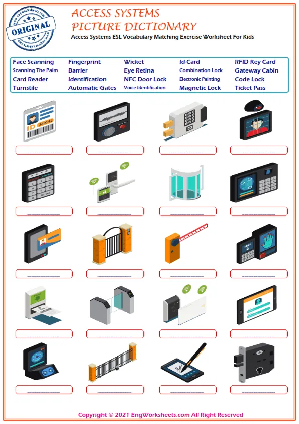 Access Systems ESL Vocabulary Matching Exercise Worksheet For Kids