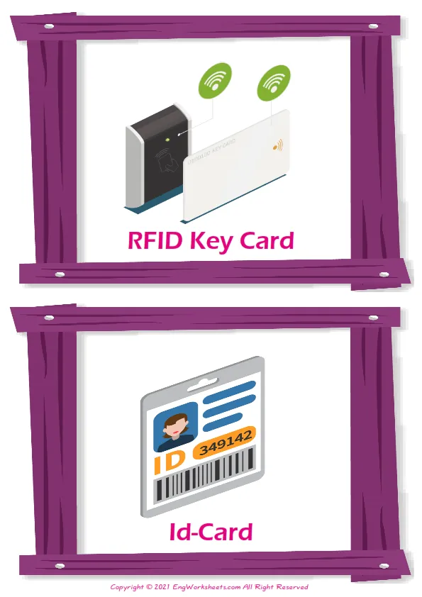 Access Systems vocabulary worksheet with words, two images per page