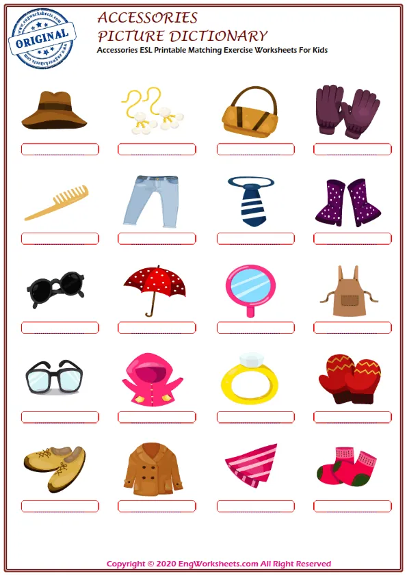 Accessories ESL Printable Matching Exercise Worksheets For Kids