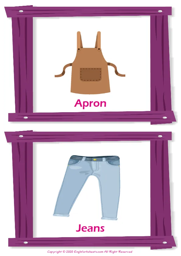 Accessories vocabulary worksheet with words, two images per page