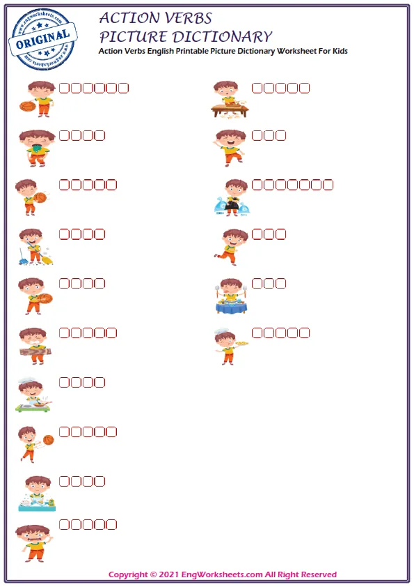 Action Verbs ESL Vocabulary Matching Exercise Worksheet For Kids Worksheet Preview