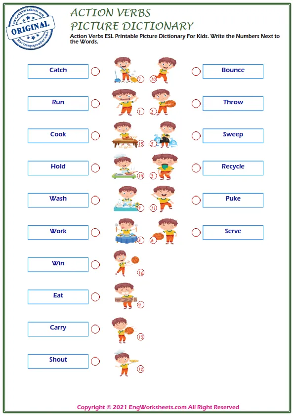 Action Verbs English word search puzzle worksheet, find the given words in the puzzle. Worksheet Preview