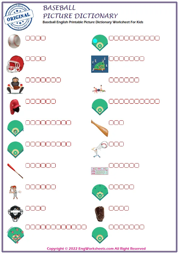 Baseball English Printable Picture Dictionary Worksheet For Kids Worksheet Preview