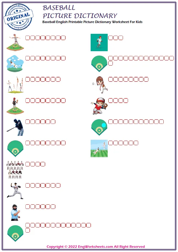 Baseball English Printable Picture Dictionary Worksheet For Kids Worksheet Preview