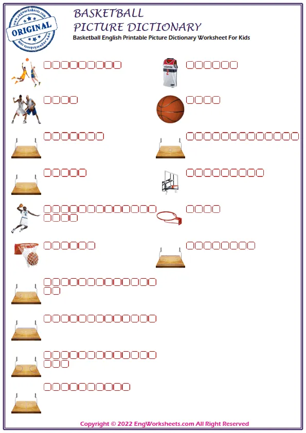 Basketball English Printable Picture Dictionary Worksheet For Kids