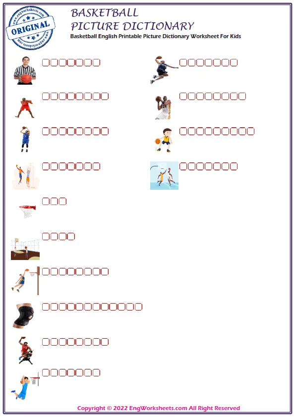 Basketball English Printable Picture Dictionary Worksheet For Kids