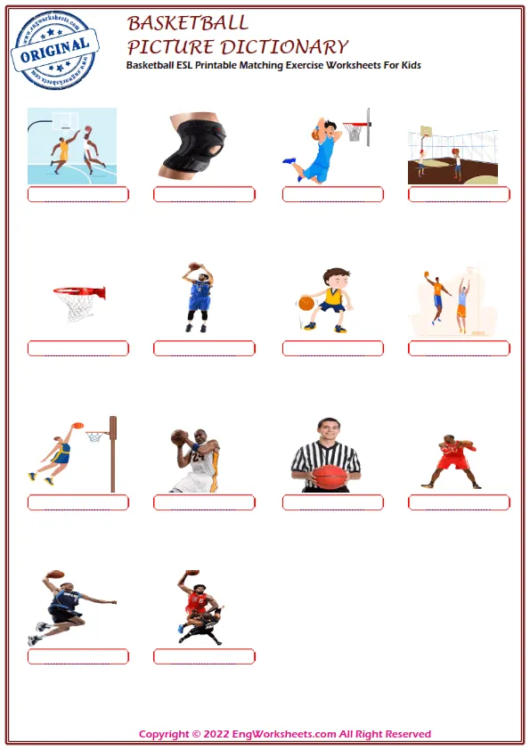 Basketball ESL Printable Matching Exercise Worksheets For Kids