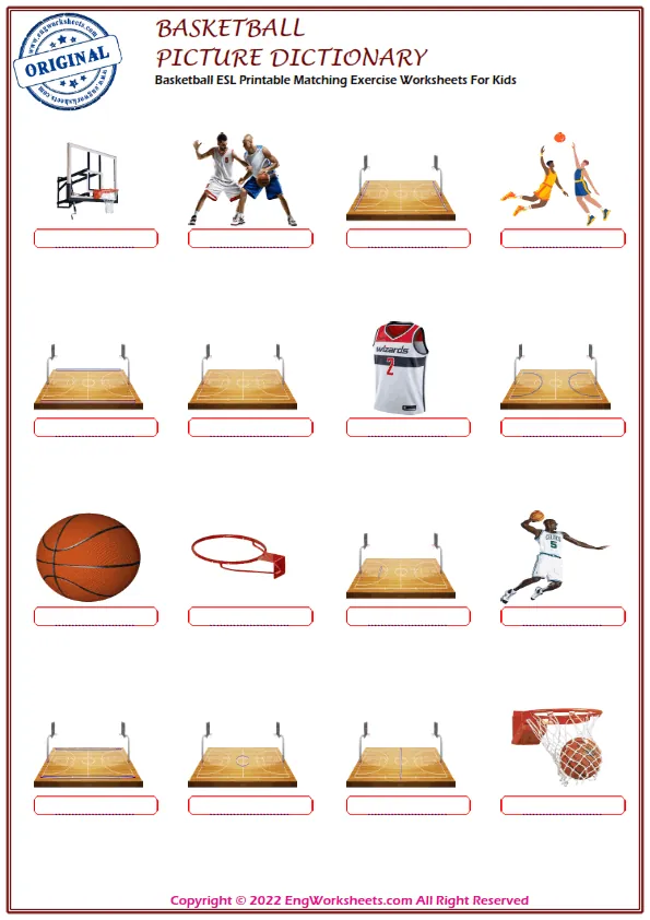 Basketball ESL Printable Matching Exercise Worksheets For Kids