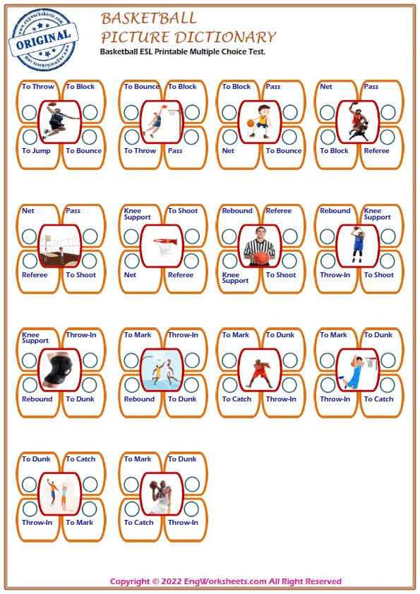 Basketball ESL Printable Multiple Choice Test. Worksheet Preview