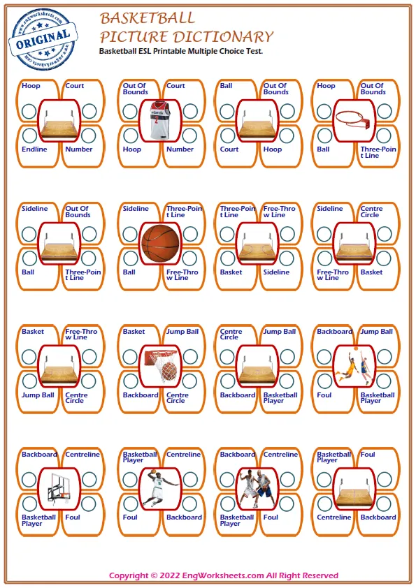 Basketball ESL Printable Multiple Choice Test.