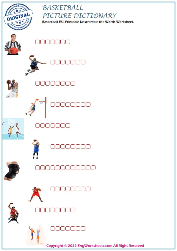 Basketball ESL Printable Unscramble the Words Worksheet. Worksheet Preview