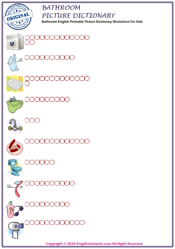 Bathroom English Printable Picture Dictionary Worksheet For Kids Worksheet Preview