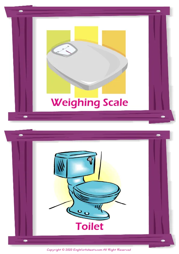 Bathroom vocabulary worksheet with words, two images per page Worksheet Preview