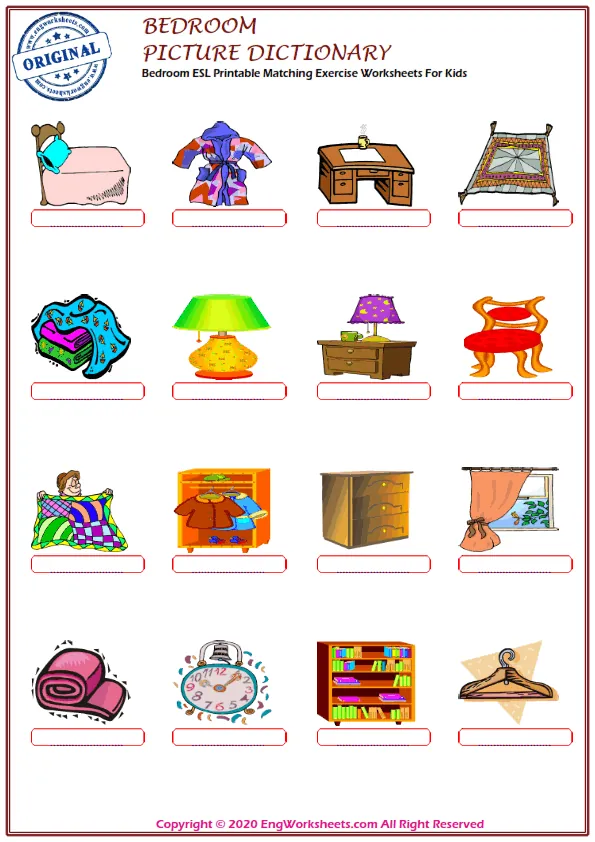 Bedroom ESL Printable Matching Exercise Worksheets For Kids Worksheet Preview