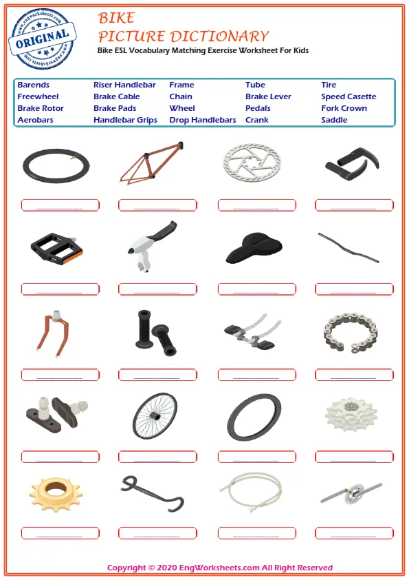 Bike ESL Vocabulary Matching Exercise Worksheet For Kids Worksheet Preview