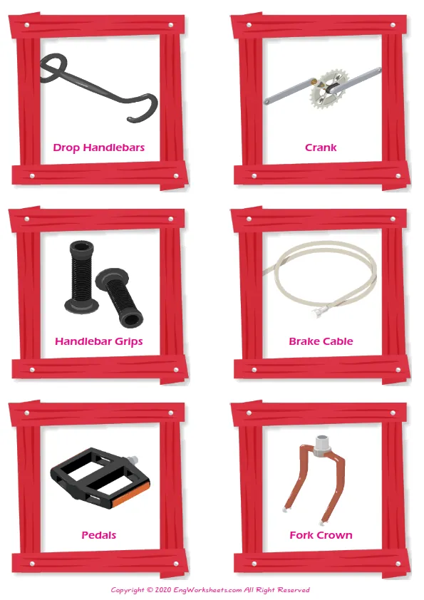 Bike vocabulary worksheet with words, six images per page Worksheet Preview