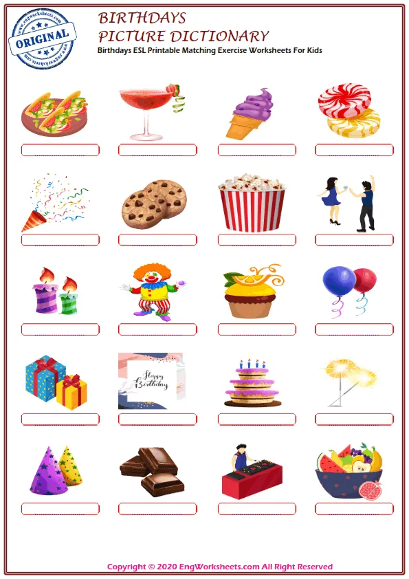 Birthdays ESL Printable Matching Exercise Worksheets For Kids Worksheet Preview