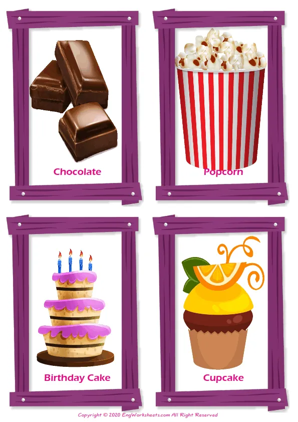 Birthdays vocabulary worksheet with words, four images per page Worksheet Preview