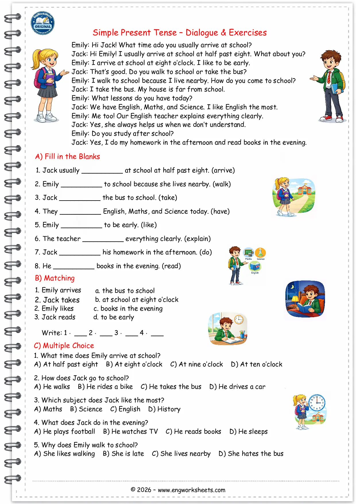 Simple Present Tense Dialogue Worksheet for Kids