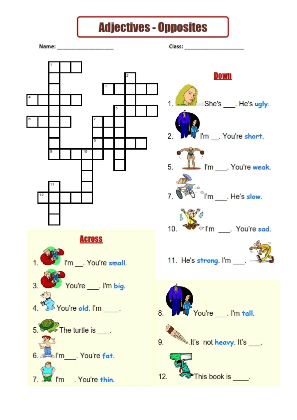 Adjectives, Opposites Crossword