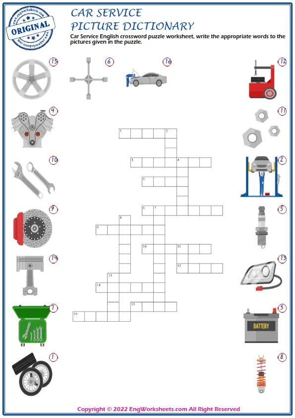 Fill The Middle Vowel Sounds Free Car Service Word Worksheet