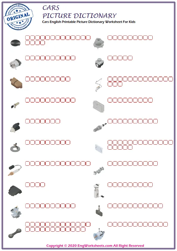 Cars English Printable Picture Dictionary Worksheet For Kids Worksheet Preview