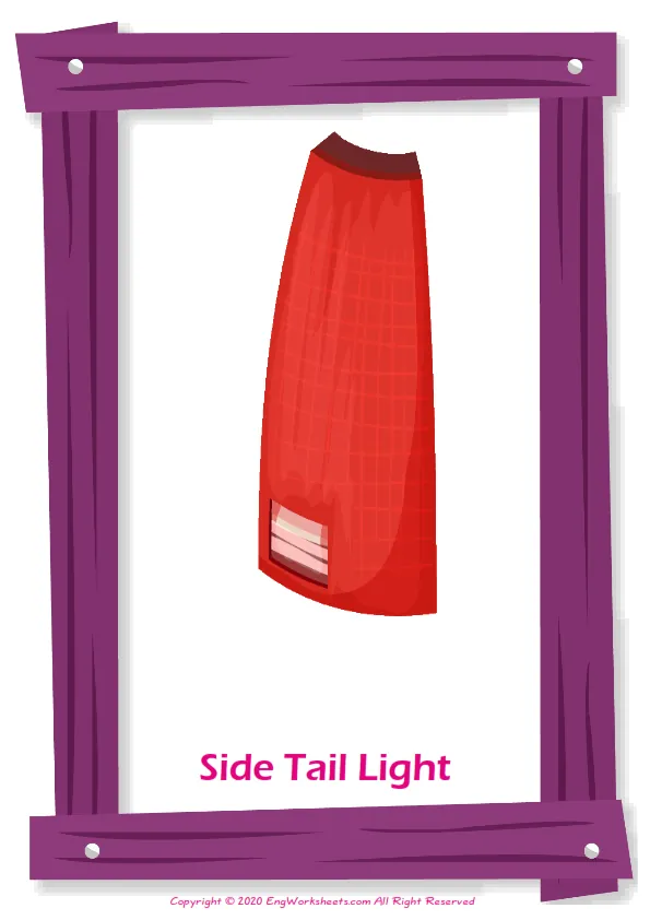 Cars English vocabulary worksheet with full-page words