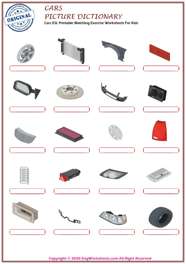 Cars ESL Printable Matching Exercise Worksheets For Kids