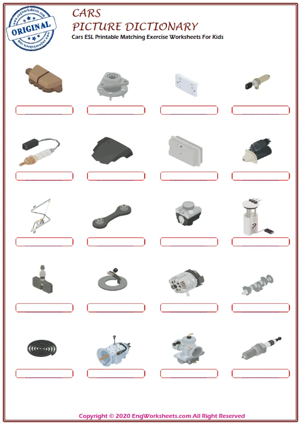 Cars ESL Printable Matching Exercise Worksheets For Kids Worksheet Preview