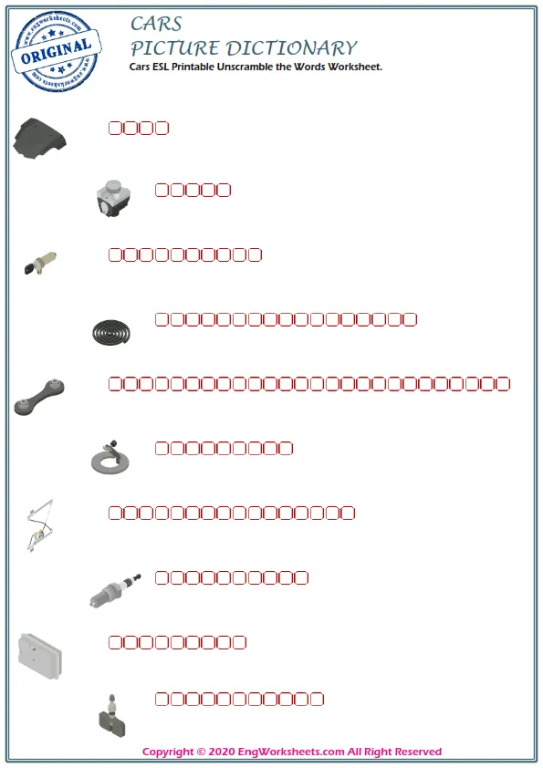 Cars ESL Printable Unscramble the Words Worksheet. Worksheet Preview
