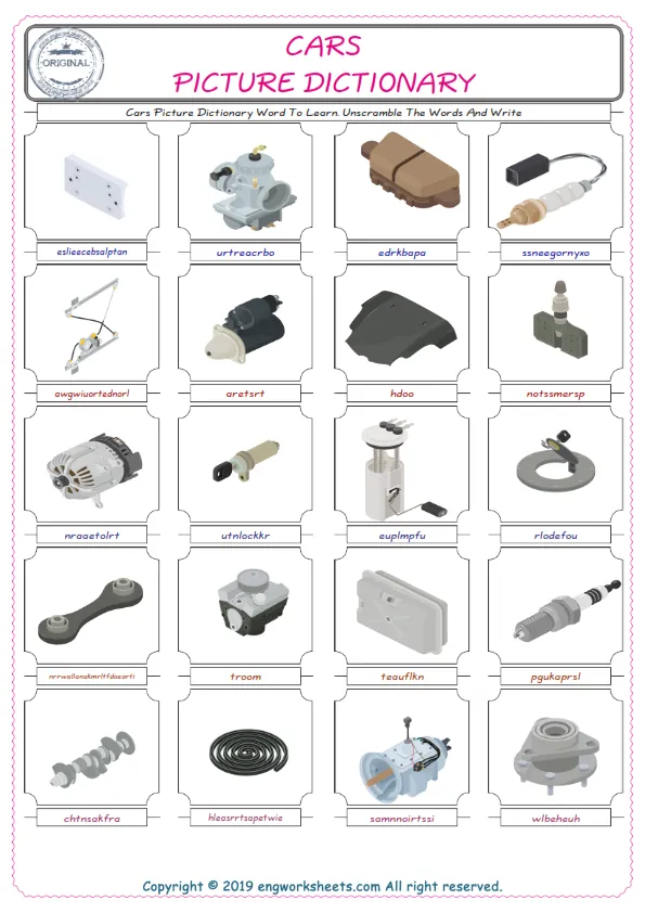 Cars ESL Worksheets For kids, the exercise worksheet of finding the words given complexly and supplying the correct one. Worksheet Preview